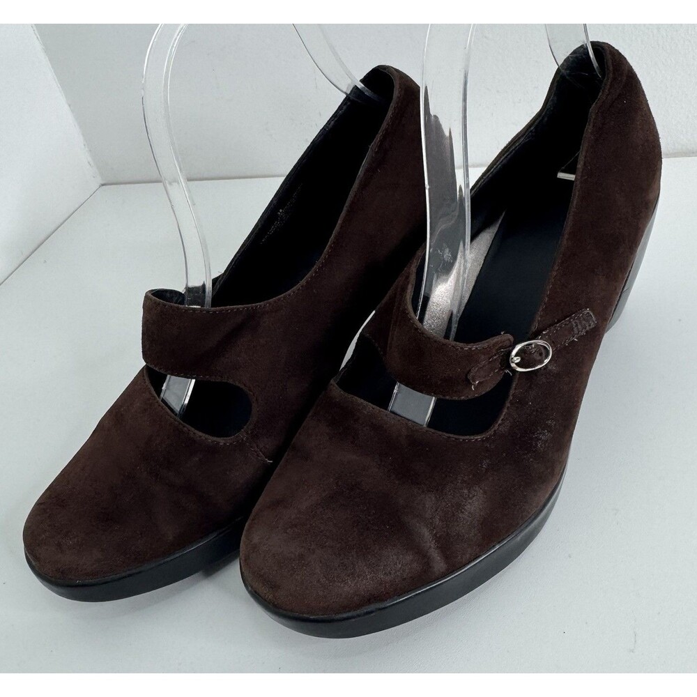 Dansko Womens Tara Mary Janes Shoes Heel Brown Suede Leather Buckle 38 7.5 / 8